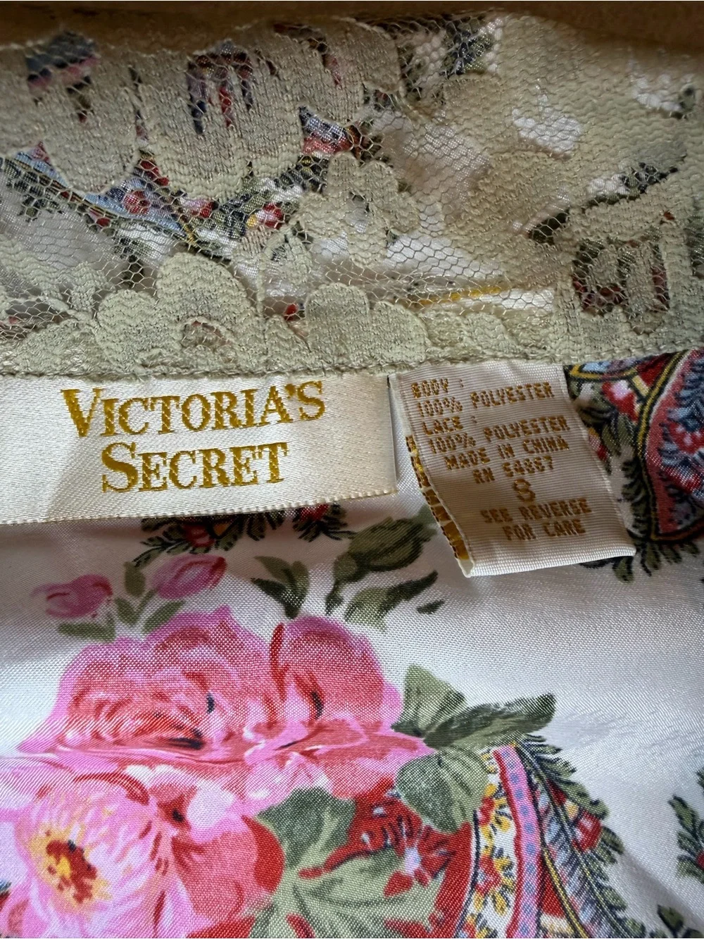 Vintage Victoria's Secret 3-Pc Paisley Floral Satin Pajama & Robe Set Medium